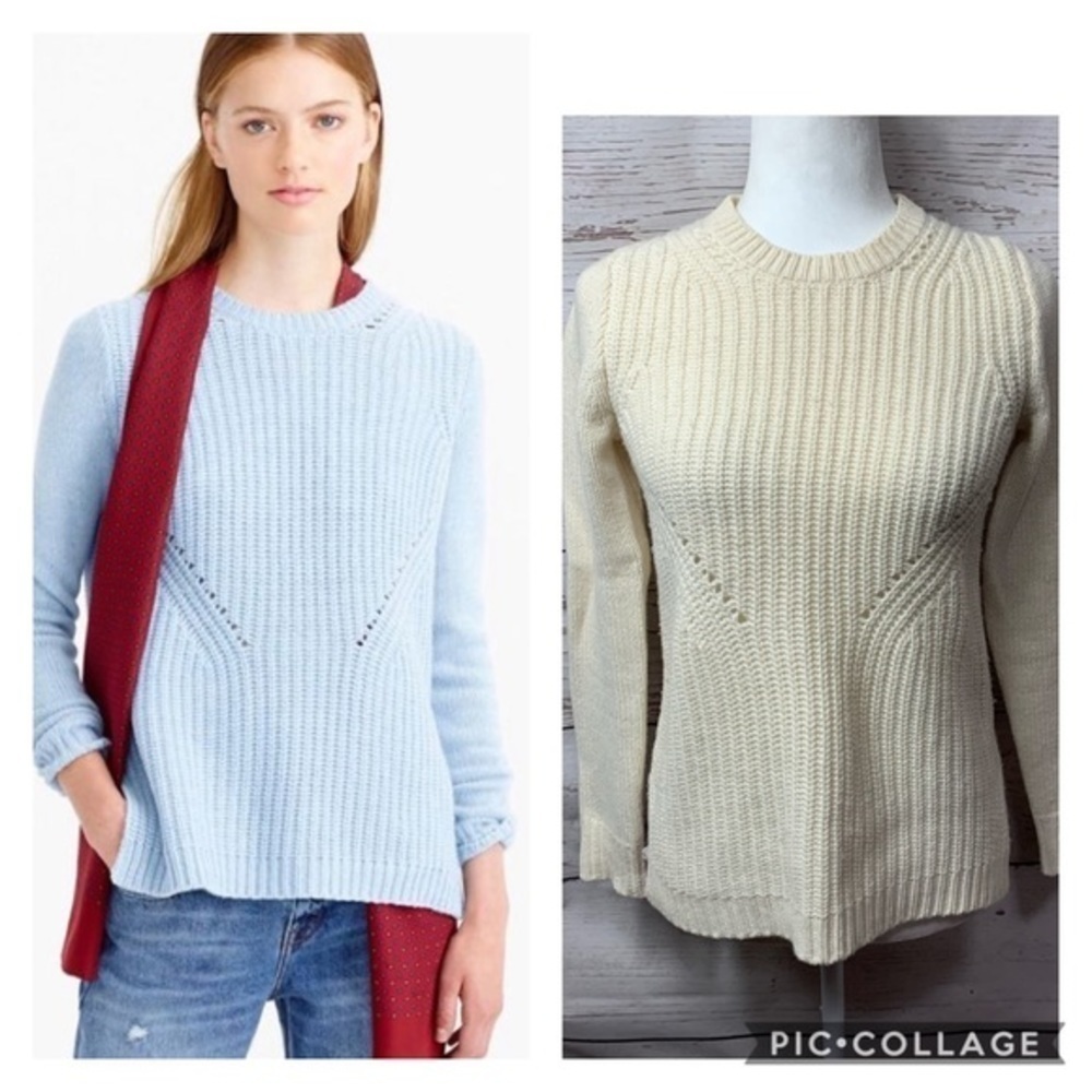 J.Crew Lambs Wool Cream Pointelle Crewneck Sweater
